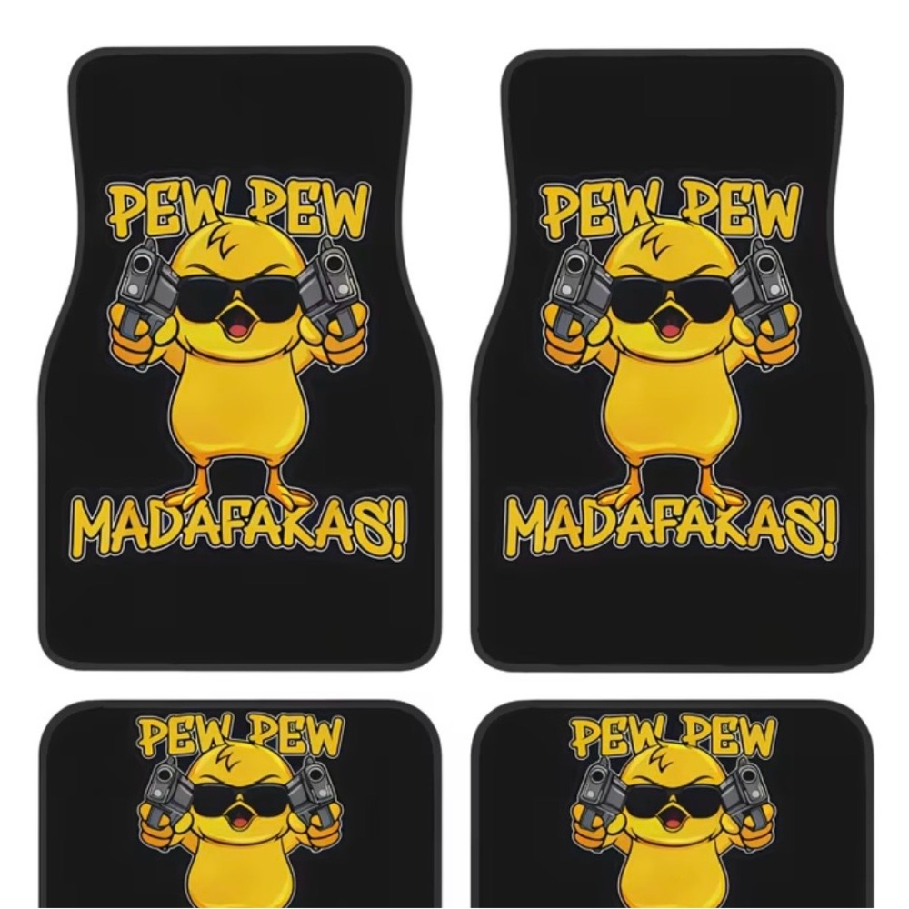Black Yellow 'Pew Pew' Chick Car Floor Mats